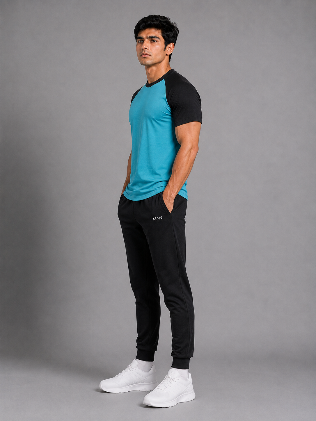 Contrast Cotton Tee – Aqua Blue / Black