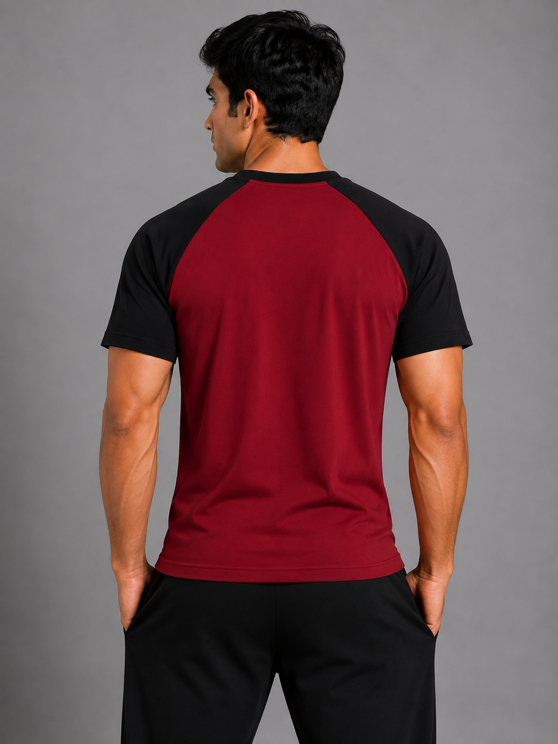 Contrast Cotton Tee – Maroon / Black