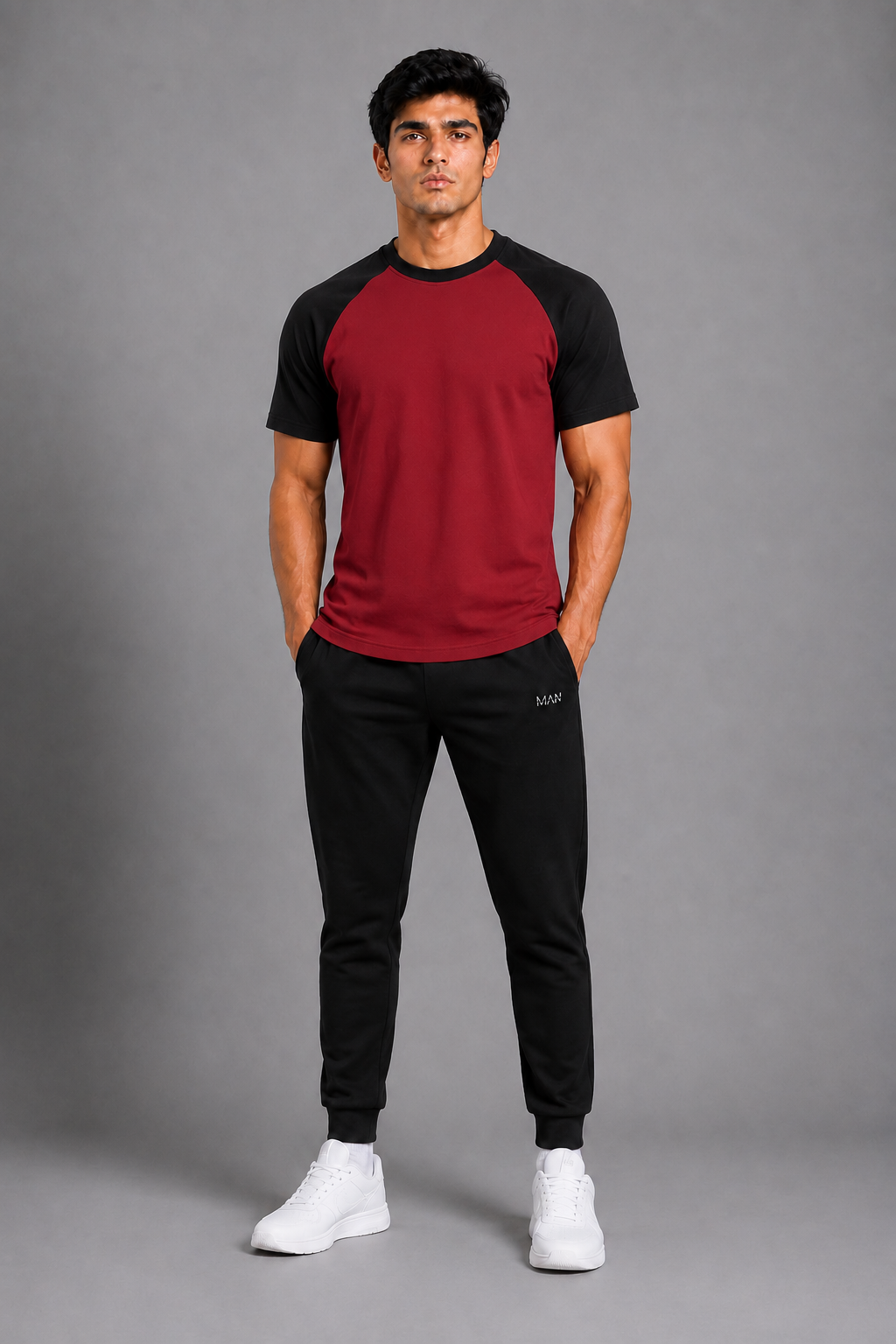 Contrast Cotton Tee – Maroon / Black