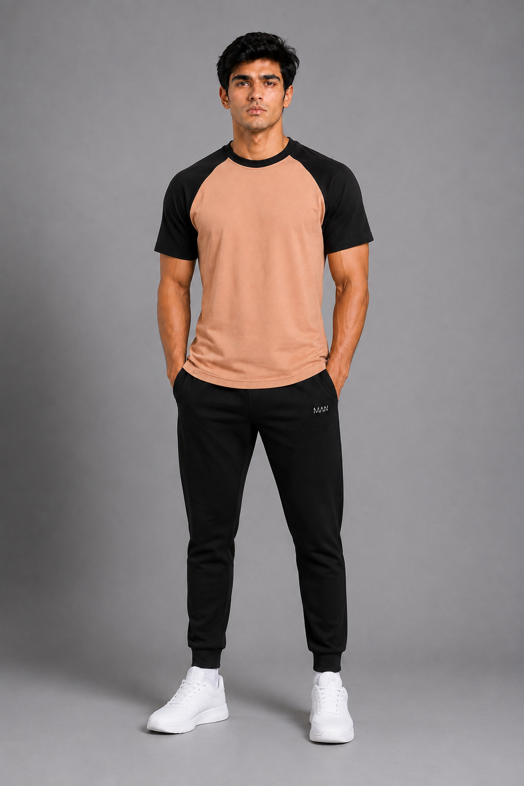 Contrast Cotton Tee – Sand / Black
