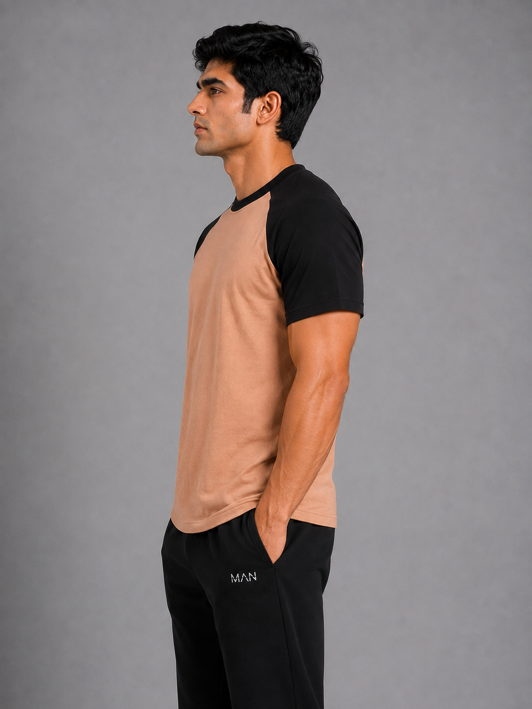 Contrast Cotton Tee – Sand / Black