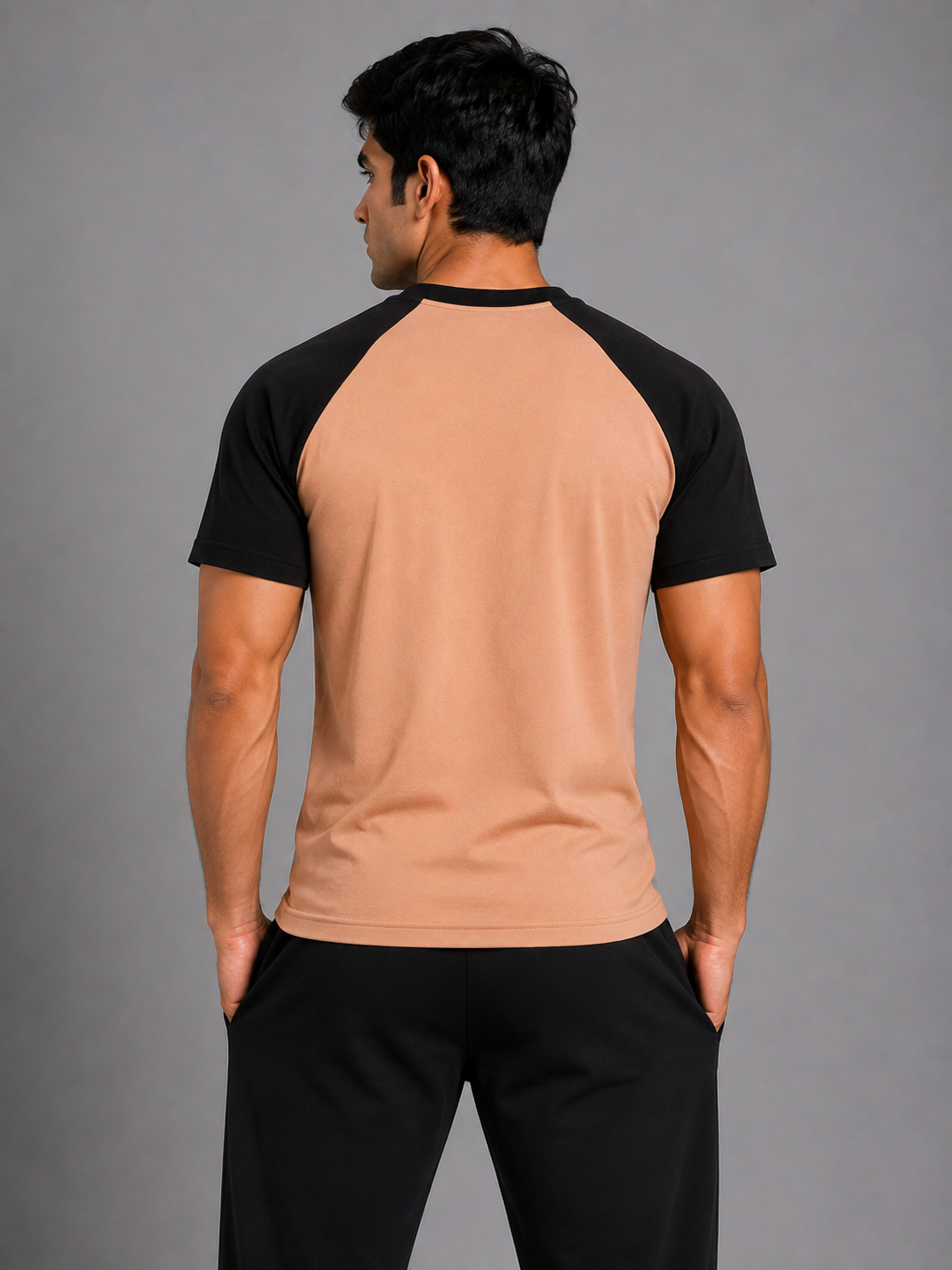 Contrast Cotton Tee – Sand / Black