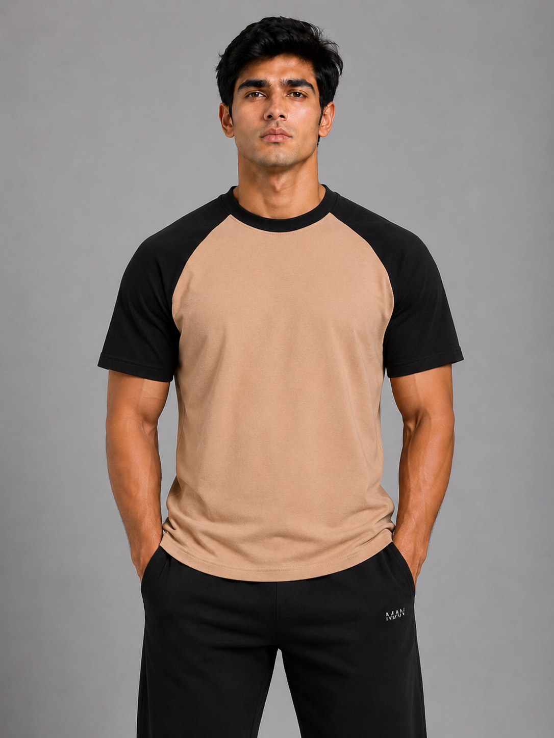 Contrast Cotton Tee – Sand / Black
