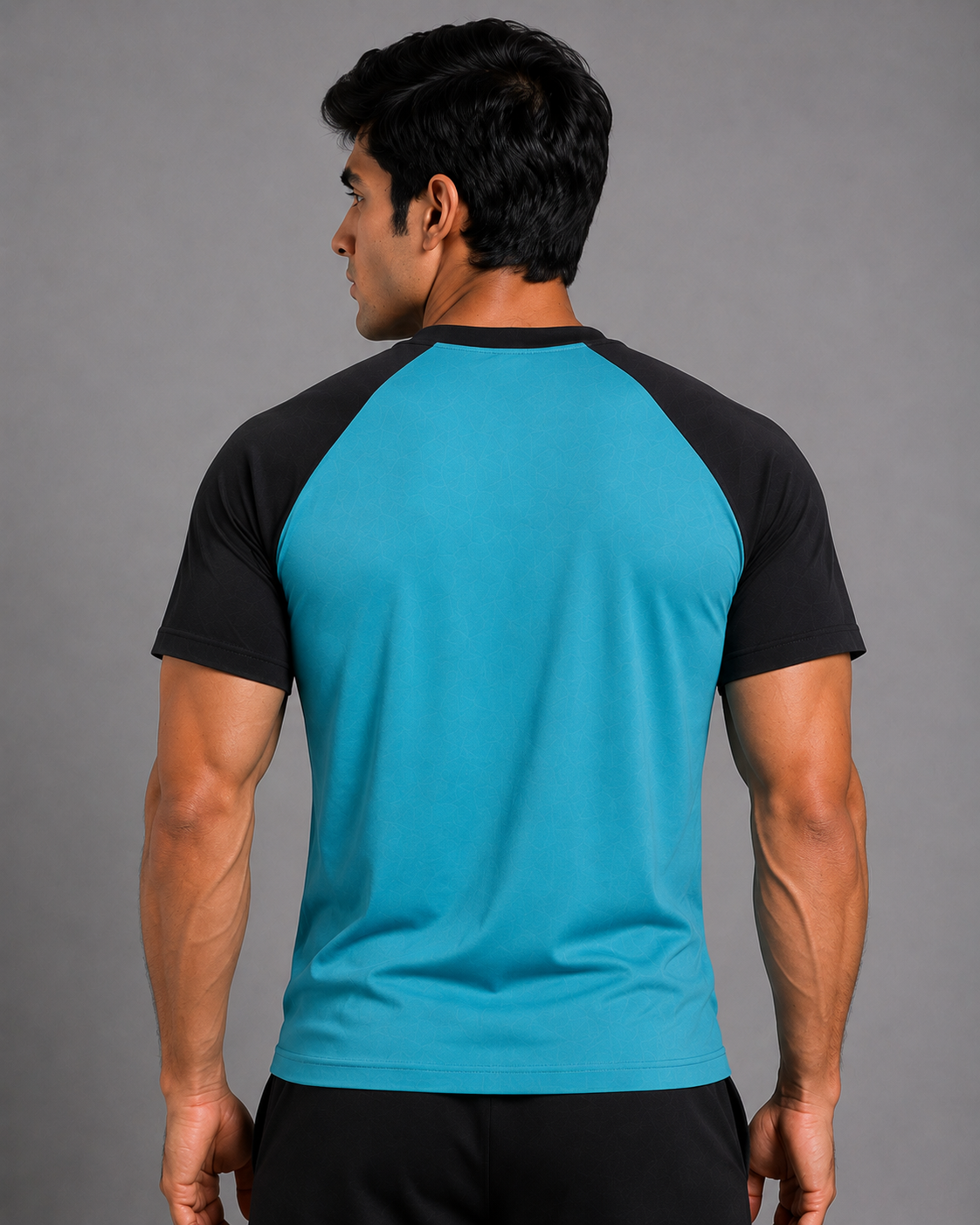Contrast Cotton Tee – Aqua Blue / Black