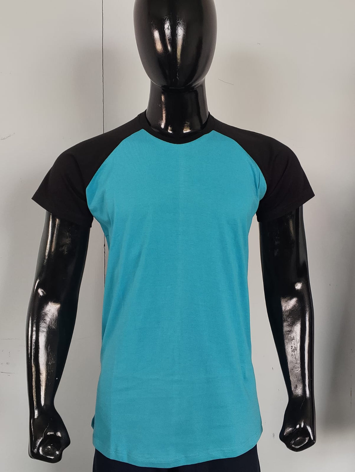 Contrast Cotton Tee – Aqua Blue / Black