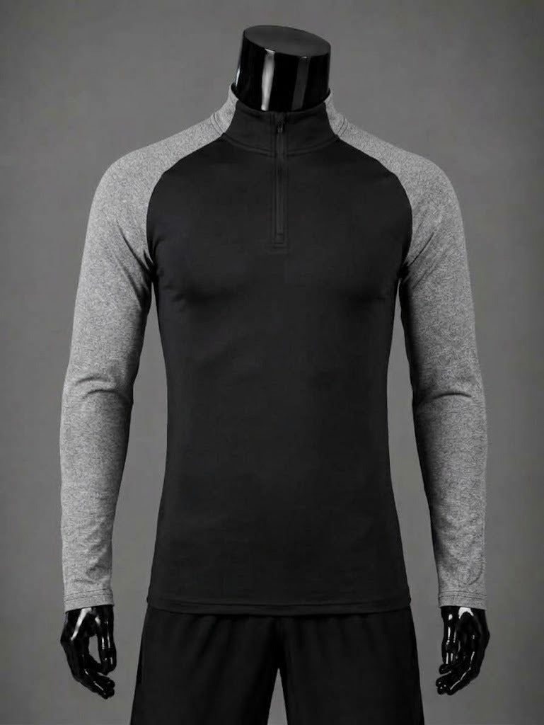 Active Compression Top – Black & Heather Gray with Zip
