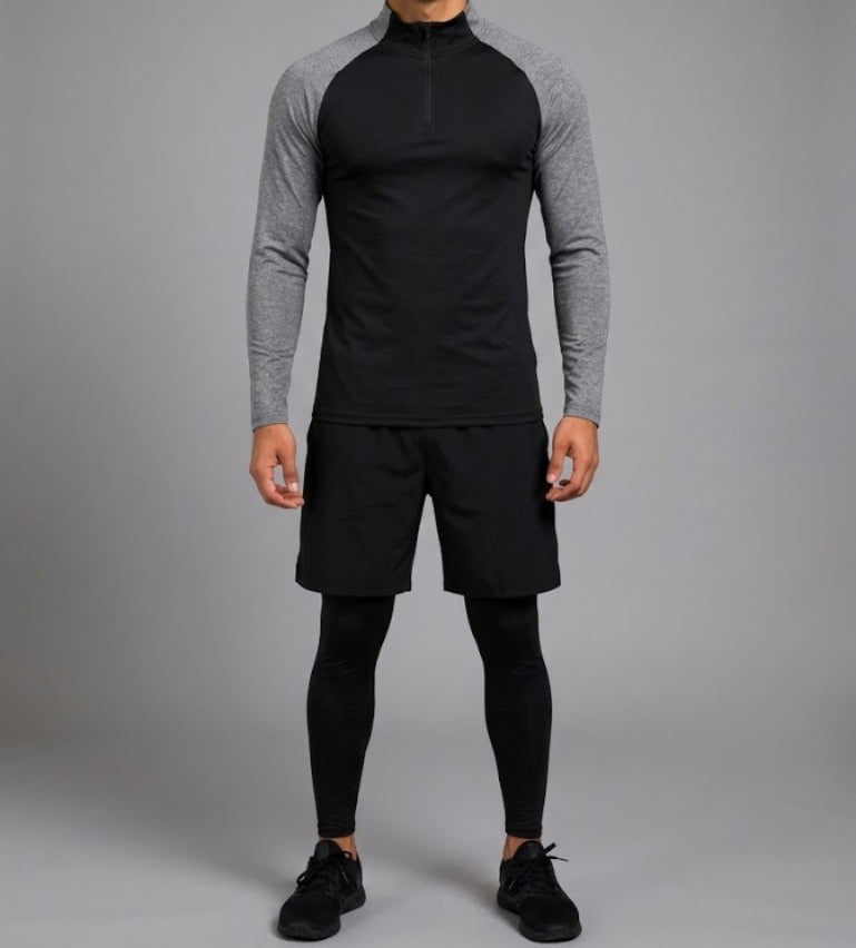 Active Compression Top – Black & Heather Gray with Zip