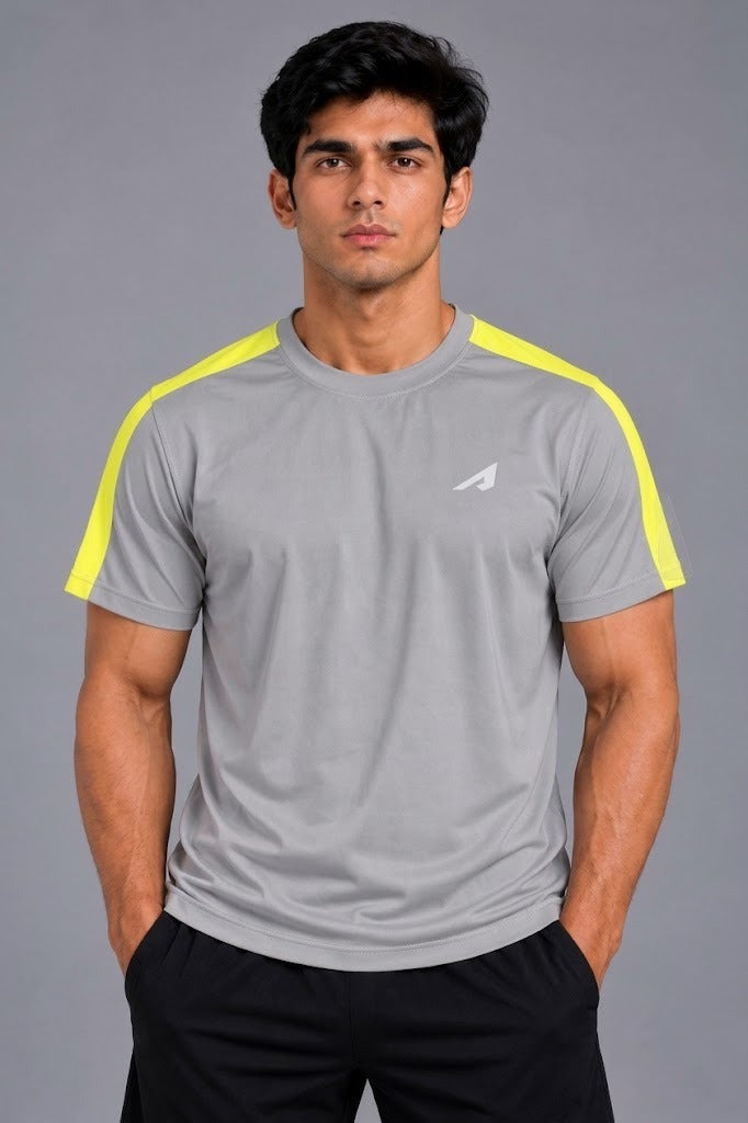 Active Performance Tee – Gray & Yellow