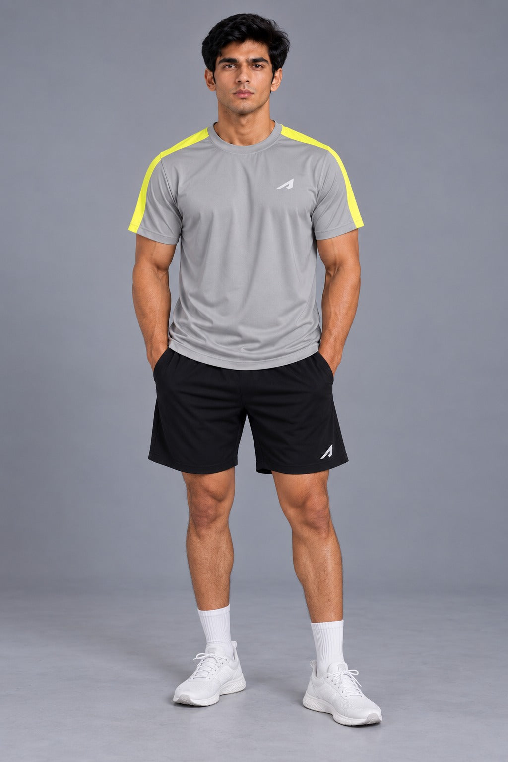 Active Performance Tee – Gray & Yellow