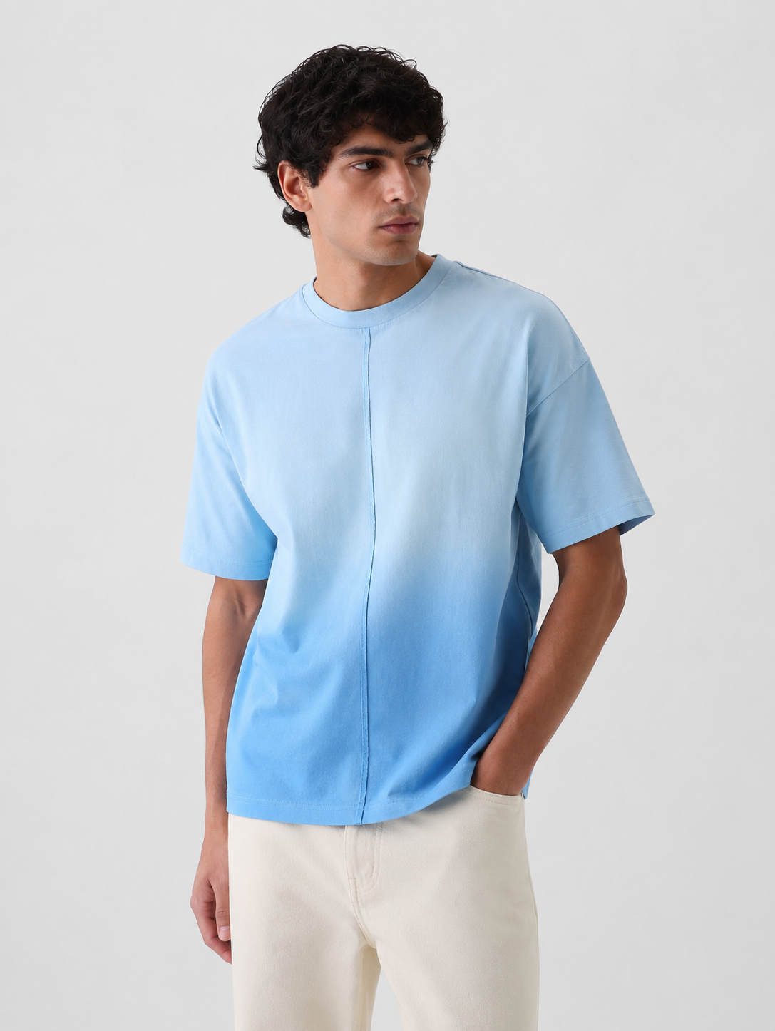 Gradient Dyed Center Seam Tee – Sky Blue