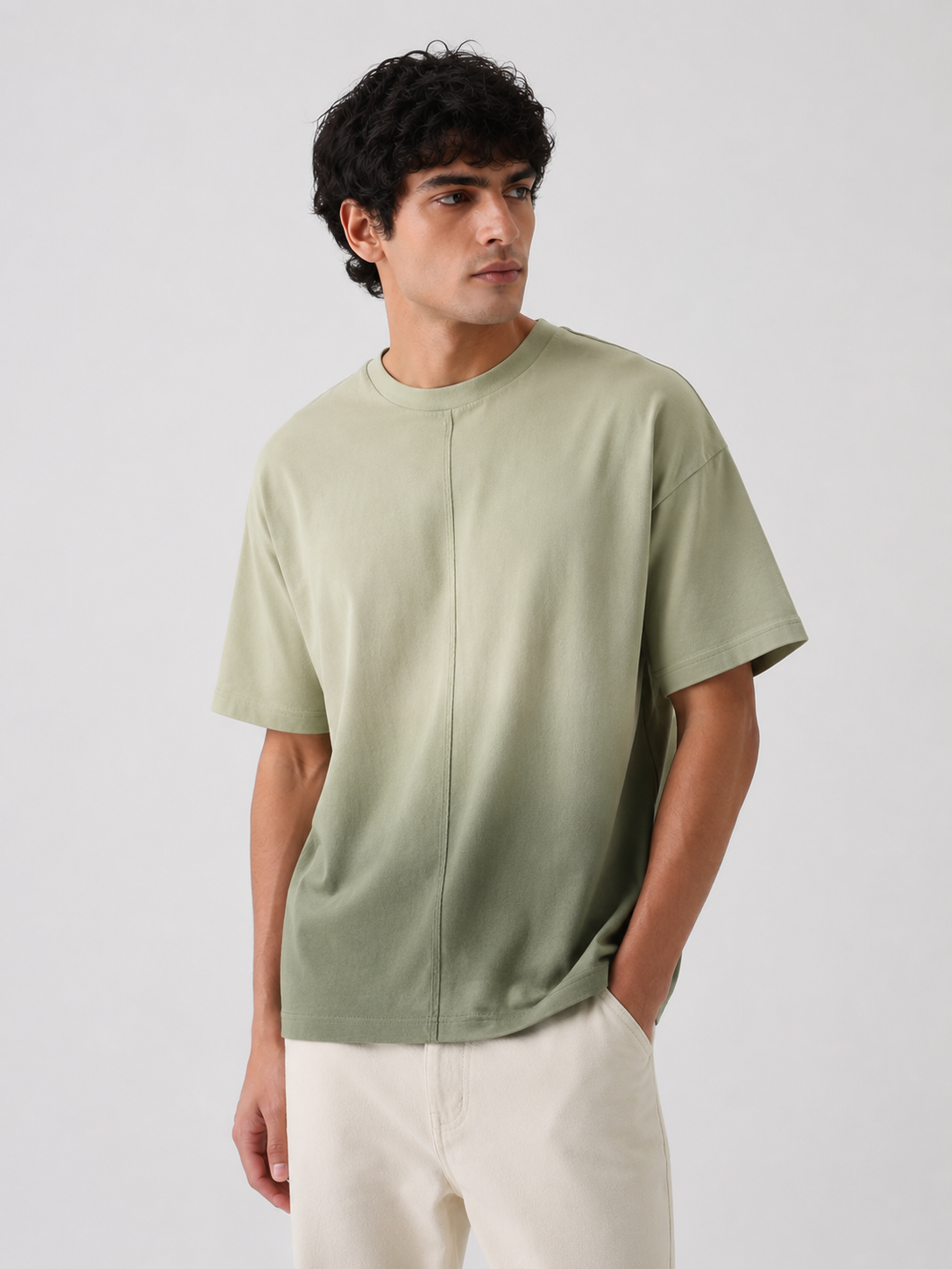 Gradient Dyed Center Seam Tee – Sage