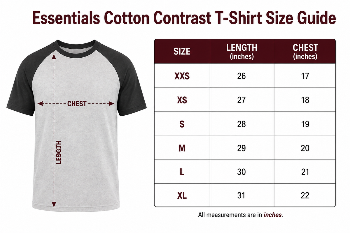 Contrast Cotton Tee – Sand / Black size guide