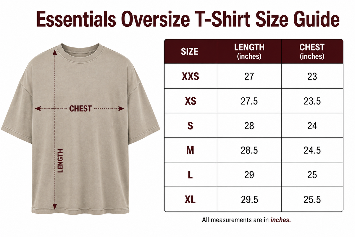 Oversized Essential Tee – Black size guide