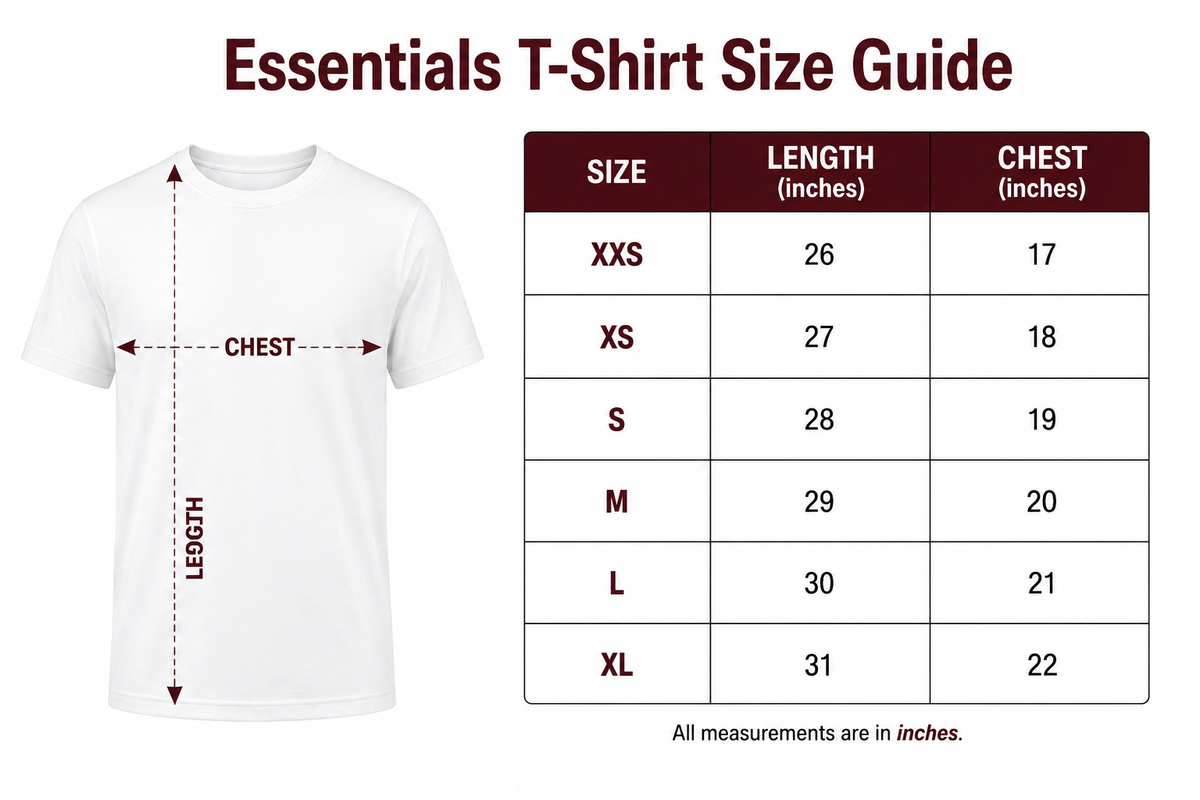 Blaze Cotton Tee – Red size guide
