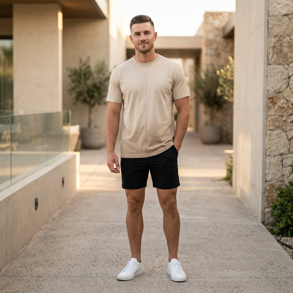 Gradient Dyed Center Seam Tee – Sand
