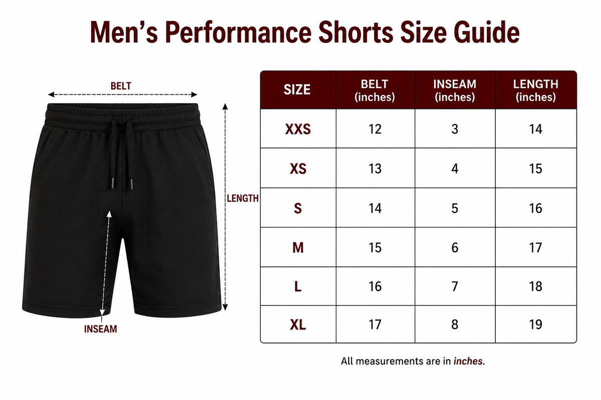 Velocity Performance Shorts – Black size guide