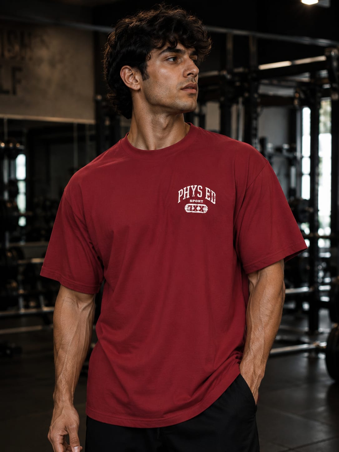 Contrast Cotton Tee – Maroon / Black